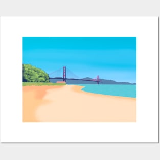 SF Golden Gate Bridge Scenery - Relaxing Beach Scene San Francisco Posters and Art